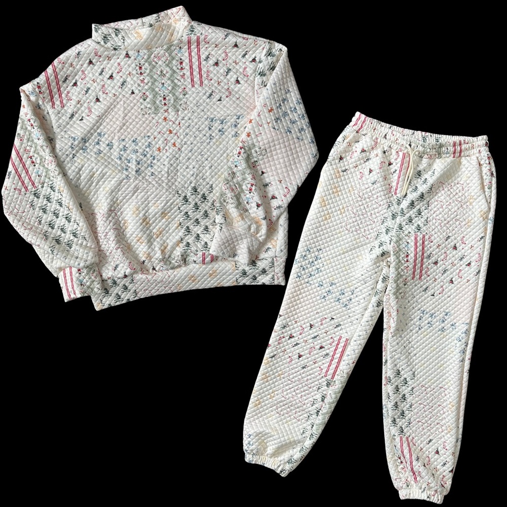 Christmas Quilted Mock Neck Lounge Set - Nutcracker Holiday Print - Size L